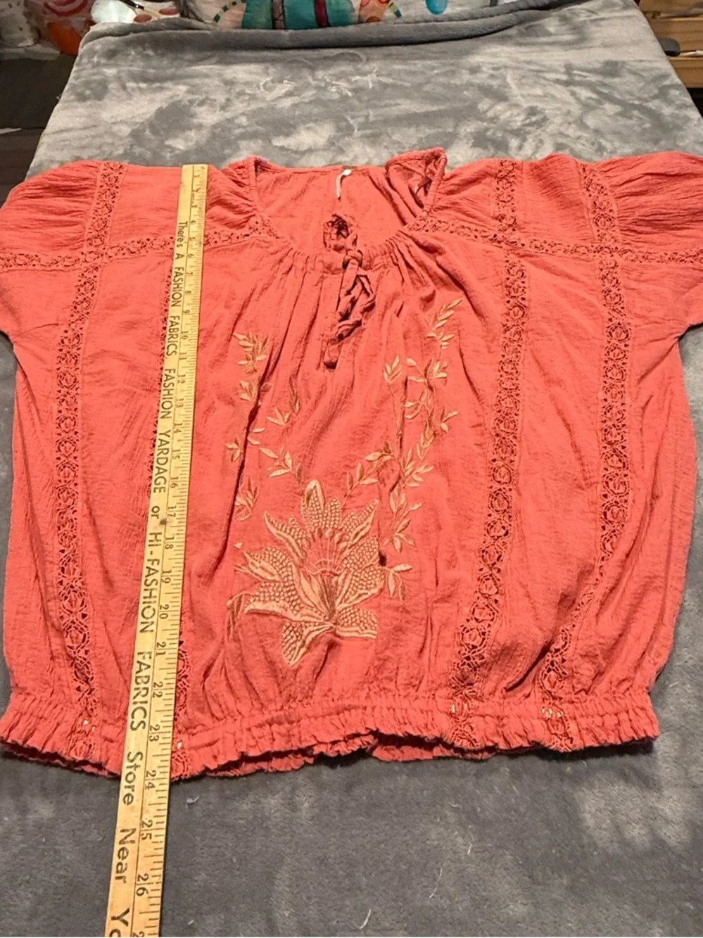 Free People Terracotta Maria Maria Lace Blouse size L - Picture 6 of 9